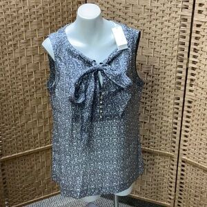 Tory Burch Sleeveless Tie-Neck Printed Blouse - Blue/White